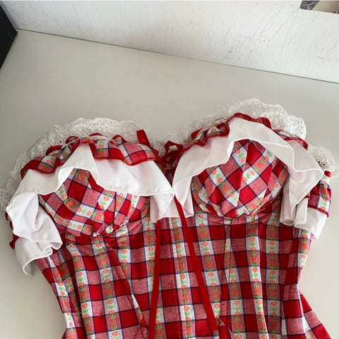 Lace Trim Plaid Fishbone Camisole