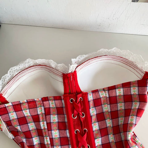 Lace Trim Plaid Fishbone Camisole
