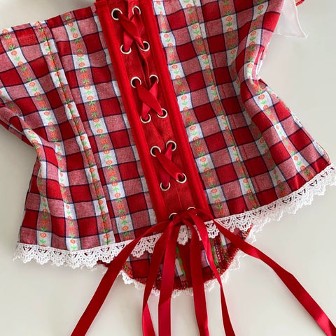Lace Trim Plaid Fishbone Camisole