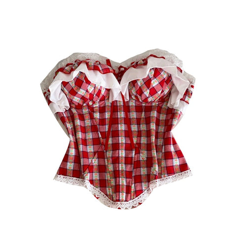Lace Trim Plaid Fishbone Camisole