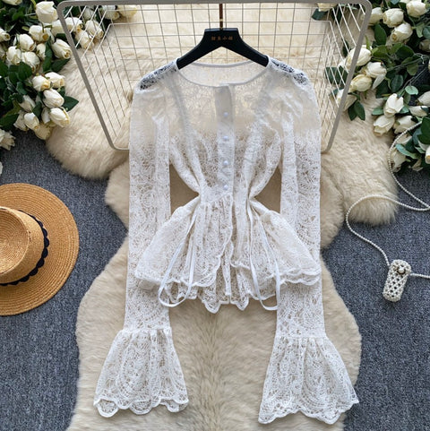 French Style Flared Sleeve Lace Cardigan