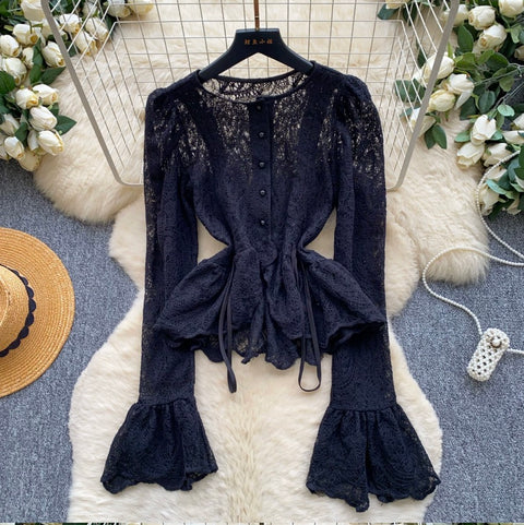 French Style Flared Sleeve Lace Cardigan