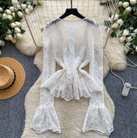 French Style Flared Sleeve Lace Cardigan