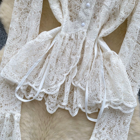 French Style Flared Sleeve Lace Cardigan