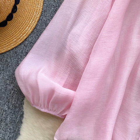 Deep V-neck Loose Ruffled Top