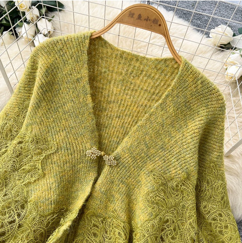 Cardigan&Slip Dress Knitted Patchwork 2Pcs