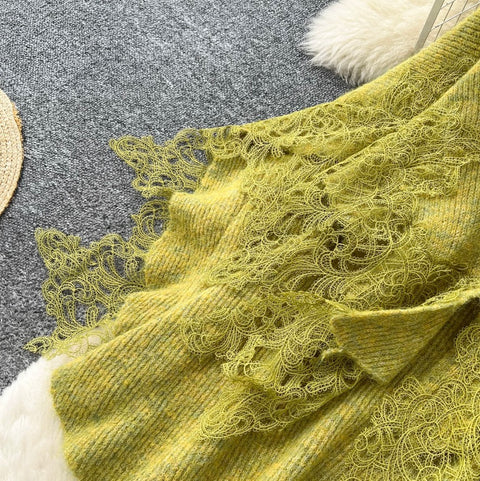 Cardigan&Slip Dress Knitted Patchwork 2Pcs