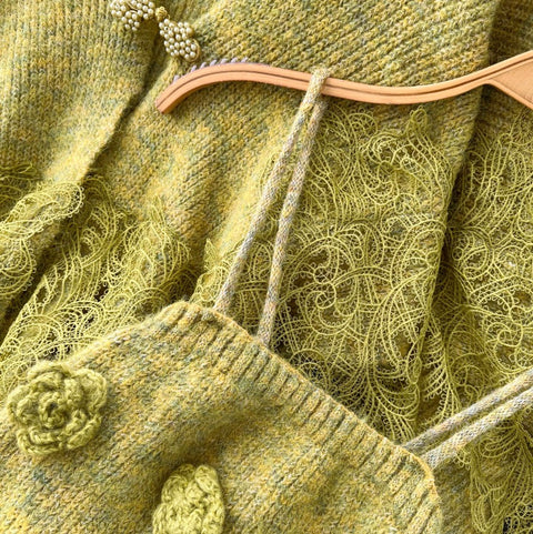 Cardigan&Slip Dress Knitted Patchwork 2Pcs
