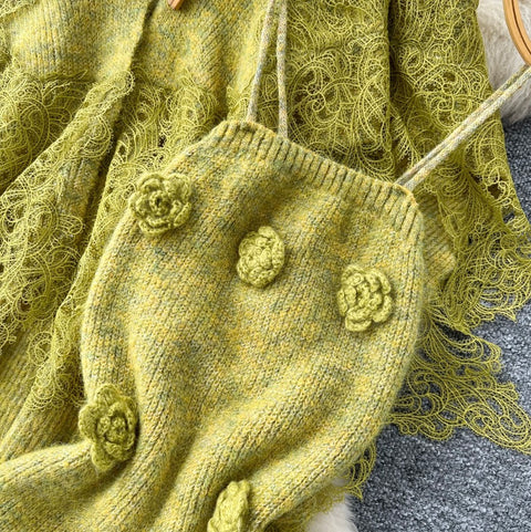 Cardigan&Slip Dress Knitted Patchwork 2Pcs