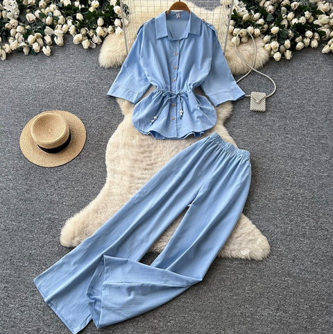 Drawstring Shirt & Trousers Casual 2Pcs