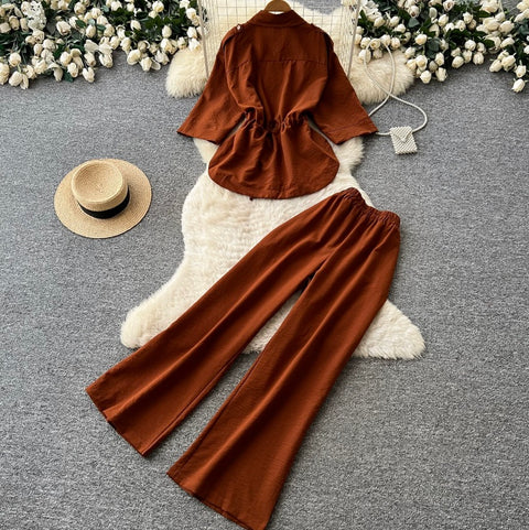 Drawstring Shirt & Trousers Casual 2Pcs