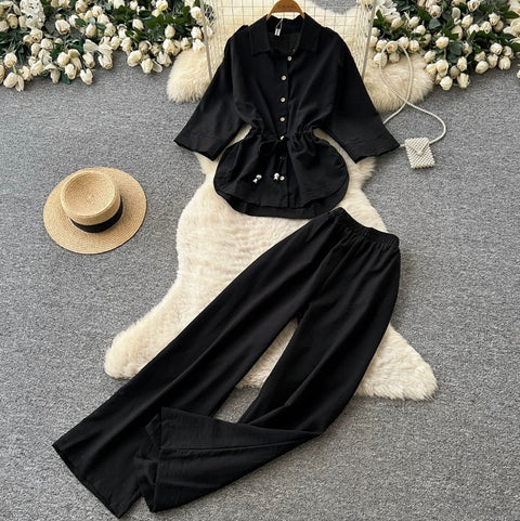 Drawstring Shirt & Trousers Casual 2Pcs