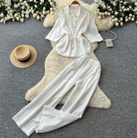 Drawstring Shirt & Trousers Casual 2Pcs