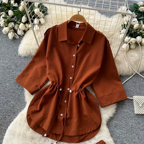 Drawstring Shirt & Trousers Casual 2Pcs