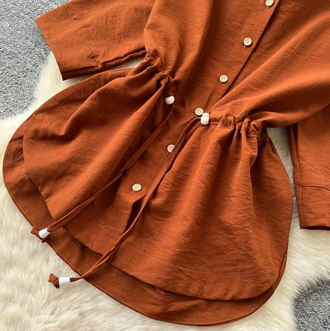 Drawstring Shirt & Trousers Casual 2Pcs