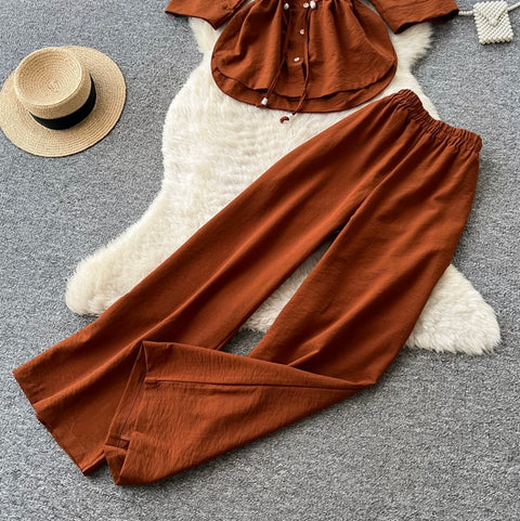Drawstring Shirt & Trousers Casual 2Pcs
