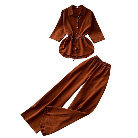 Drawstring Shirt & Trousers Casual 2Pcs