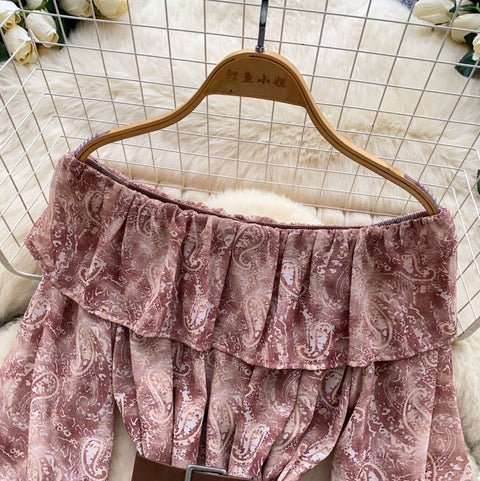Off-shoulder Floral Top with Belt