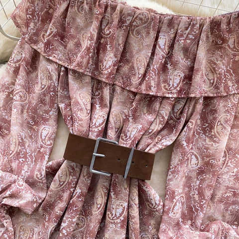 Off-shoulder Floral Top with Belt