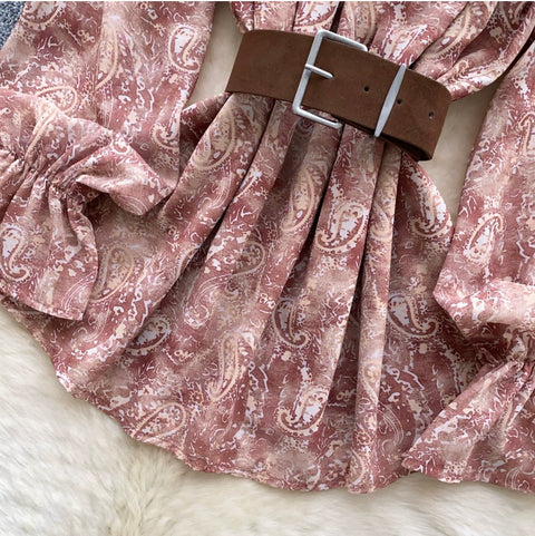 Off-shoulder Floral Top with Belt
