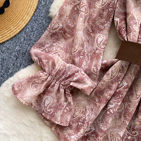 Off-shoulder Floral Top with Belt