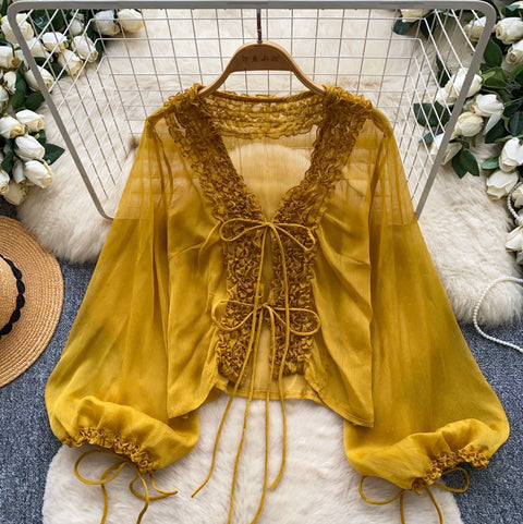 V-neck Ruffled Chiffon Shirt