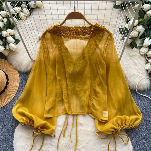 V-neck Ruffled Chiffon Shirt