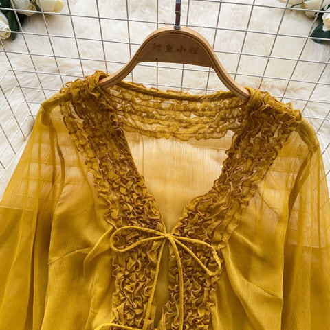 V-neck Ruffled Chiffon Shirt