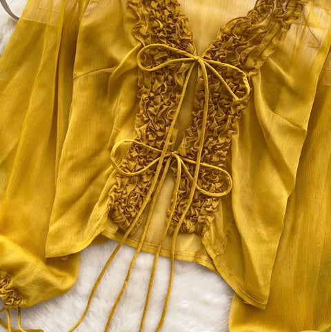 V-neck Ruffled Chiffon Shirt