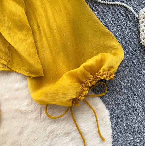 V-neck Ruffled Chiffon Shirt