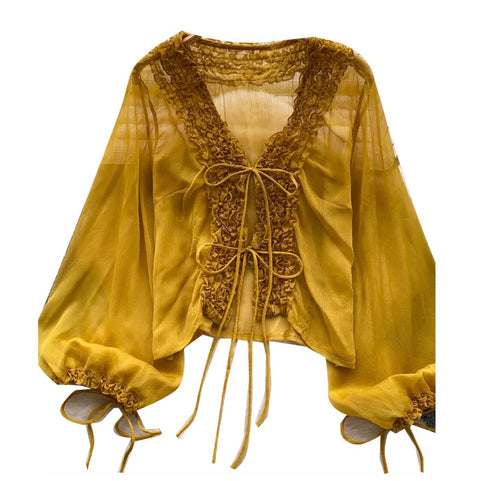 V-neck Ruffled Chiffon Shirt
