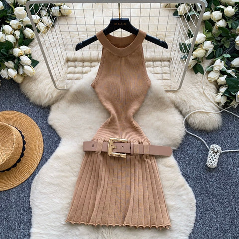 Knitted Halter Dress with Belt