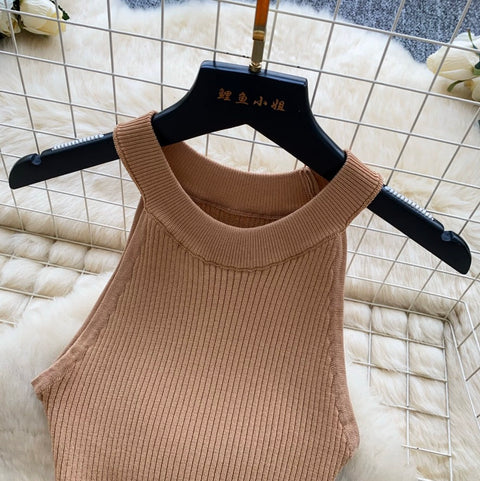Knitted Halter Dress with Belt