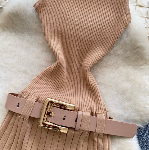 Knitted Halter Dress with Belt