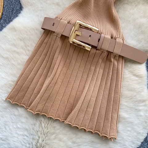 Knitted Halter Dress with Belt