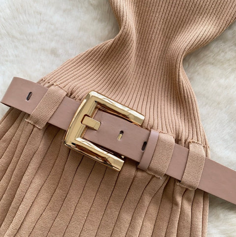 Knitted Halter Dress with Belt