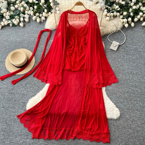 Lace Shawl & Slip Dress 2Pcs