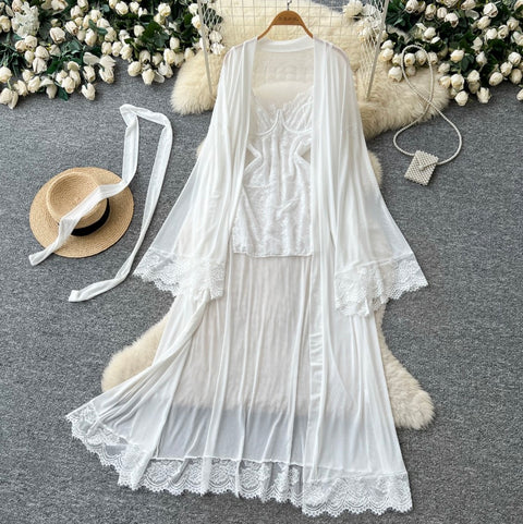 Lace Shawl & Slip Dress 2Pcs