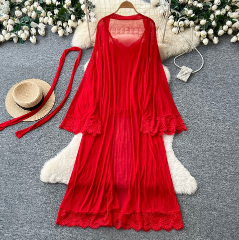 Lace Shawl & Slip Dress 2Pcs