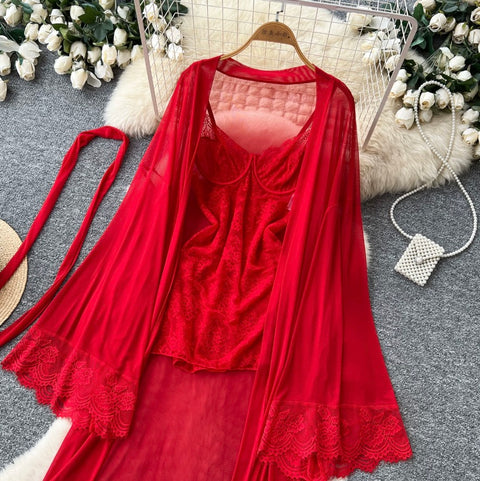 Lace Shawl & Slip Dress 2Pcs