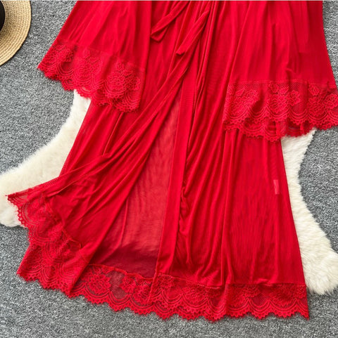 Lace Shawl & Slip Dress 2Pcs