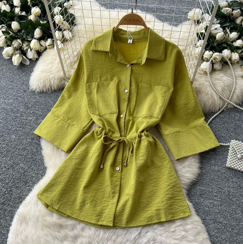 Drawstring Shirt & Wide-leg Trousers 2Pcs