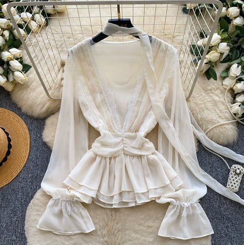 Sweetie V-neck Lace Patchwork Top