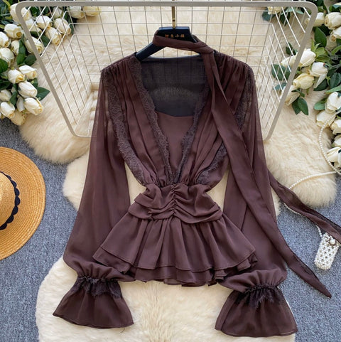 Sweetie V-neck Lace Patchwork Top