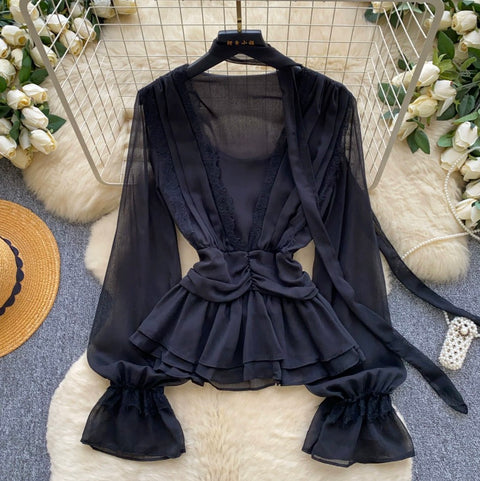 Sweetie V-neck Lace Patchwork Top