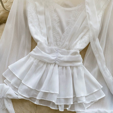 Sweetie V-neck Lace Patchwork Top