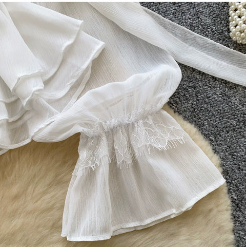 Sweetie V-neck Lace Patchwork Top