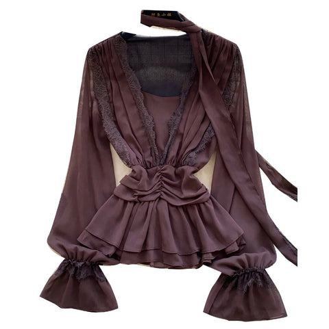 Sweetie V-neck Lace Patchwork Top
