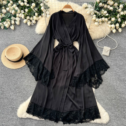 Lace-up Satin Patchwork Nightdress