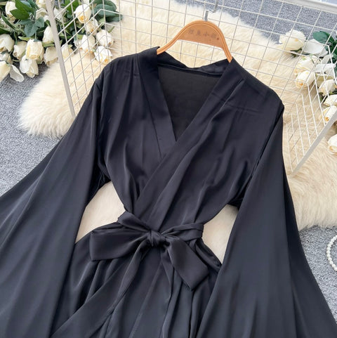 Furry Satin Patchwork Black Nightdress
